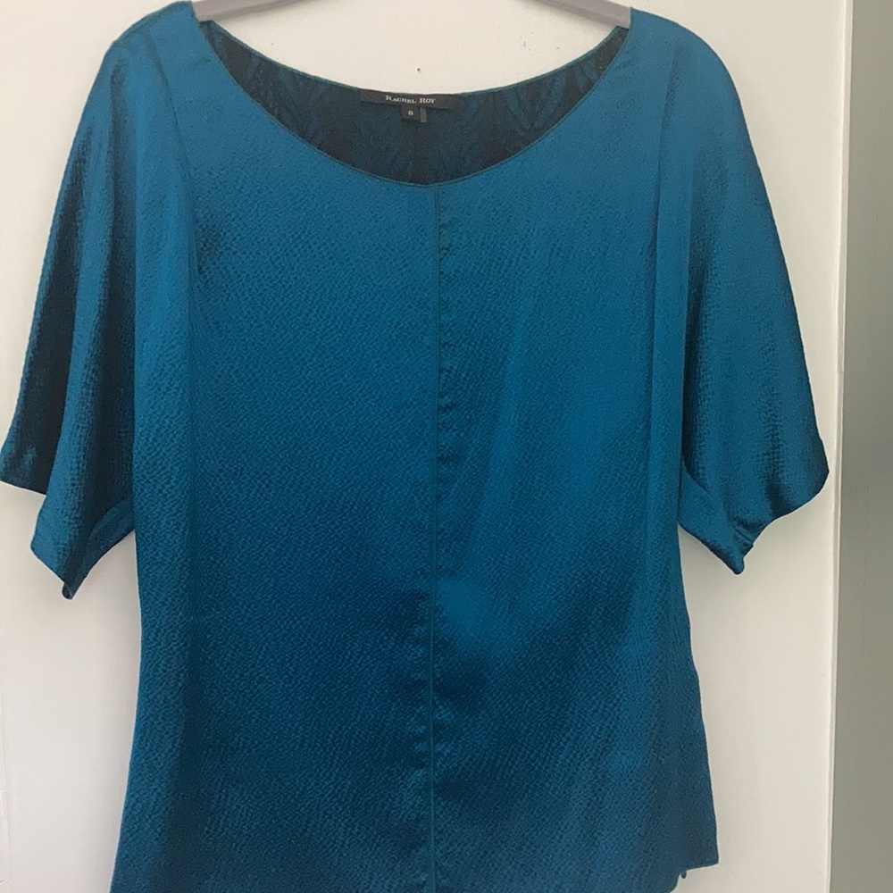 Rachel Roy Silk Teal Top w/Lace Insert